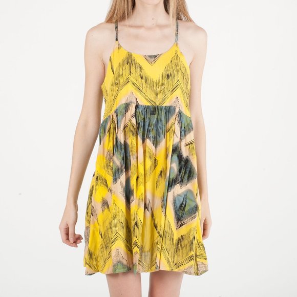 NWT SOMEDAYS LOVIN Yellow Patterned Allover Printed Dress Size XS MSRP $108 - Picture 1 of 9